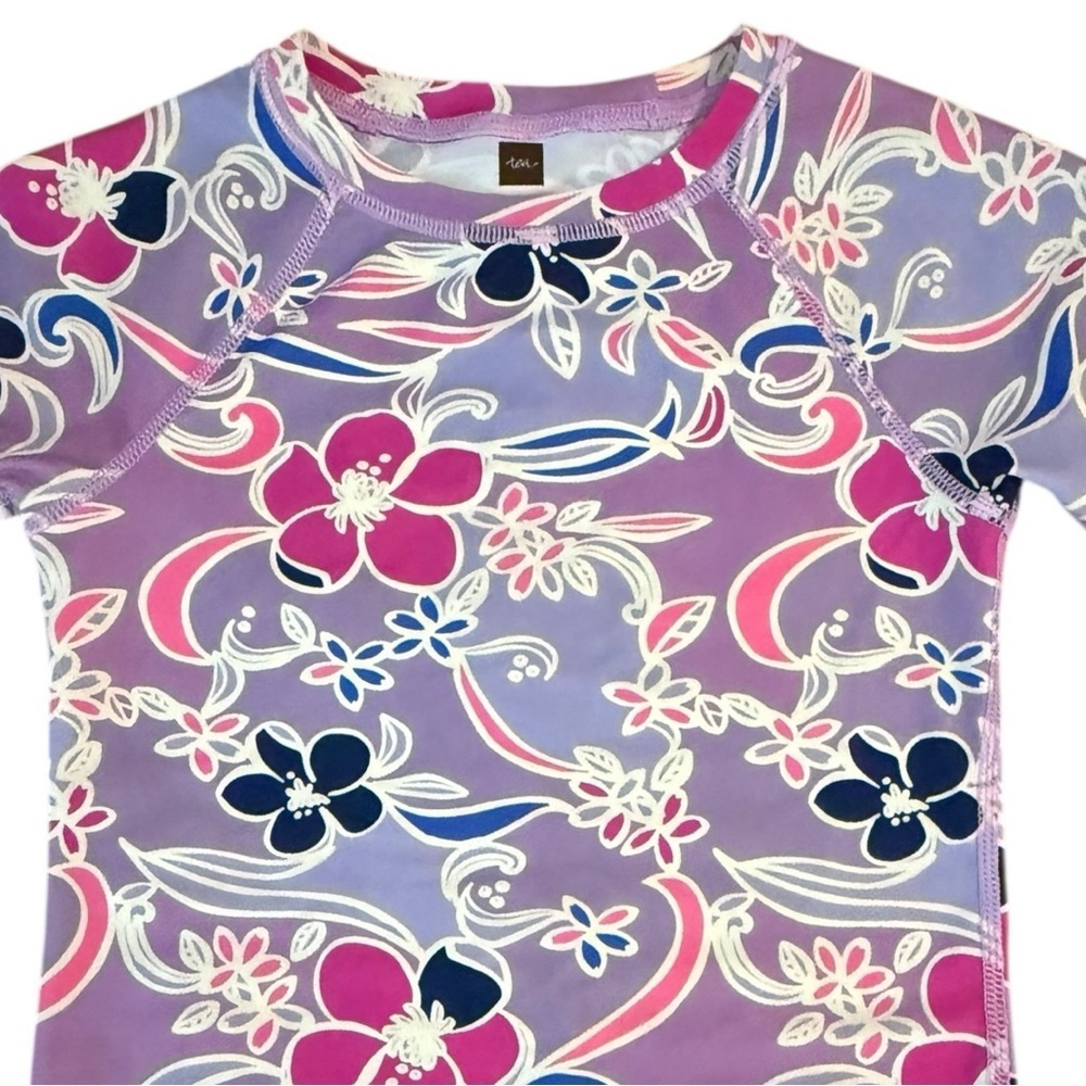 Tea Collection Girls Rash Guard Top Floral Long Sleeve Purple Pink Navy Size 5 - Picture 5 of 7